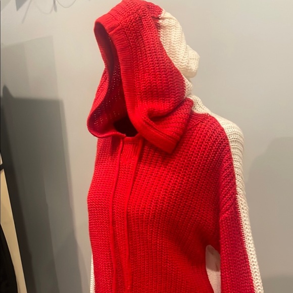 Red and White Hooded Women's Sweater - Picture 2 of 4